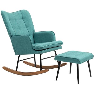 OEM Fauteuil À Bascule Avec Repose-pieds, Assise Large, Dossier Haut, Imitation Lin, Vert Menthe - Publicité OEM Fauteuil À Bascule Avec Repose-pieds, Assise Large, Dossier Haut, Imitation Lin, Vert Menthe - Publicité