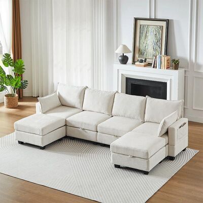 OEM Canapé Modulaire En Chenille, Canapé D'Angle Pour Salon, Canapé D'Angle En Forme De U Avec Pouf De Rangement, Canapé D'Angle Six Places Avec Méridienne. Publicité OEM Canapé Modulaire En Chenille, Canapé D'Angle Pour Salon, Canapé D'Angle En Forme De U Avec Pouf De Rangement, Canapé D'Angle Six Places Avec Méridienne. Publicité