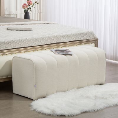 OEM Banc Bout De Lit, Banquette Rembourrée, Style Moderne, Ottoman En Tissu Aspect Lin, 110 X 40 X 44 Cm, Crème - Publicité OEM Banc Bout De Lit, Banquette Rembourrée, Style Moderne, Ottoman En Tissu Aspect Lin, 110 X 40 X 44 Cm, Crème - Publicité
