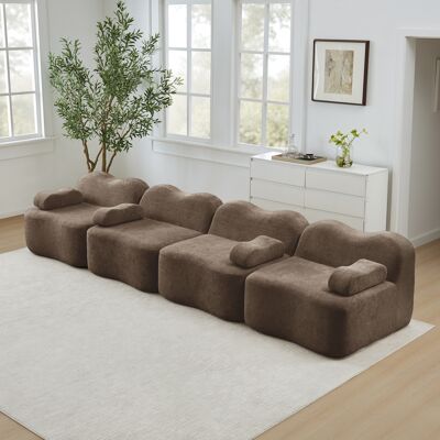 ACKERMAN Canapé Sans Ossature Modulaire 4 Places, Forme Ondulée, Mousse Haute Densité 32d, Assise Profonde, Coussin D'Accoudoir Amovible, Idéal Pour Salon, Marron - Publicité ACKERMAN Canapé Sans Ossature Modulaire 4 Places, Forme Ondulée, Mousse Haute Densité 32d, Assise Profonde, Coussin D'Accoudoir Amovible, Idéal Pour Salon, Marron - Publicité
