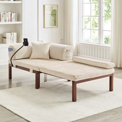 ACKERMAN Solid Wood Folding Sofa Bed – Multifunctional Single Pull-out Bed - Beige - Publicité ACKERMAN Solid Wood Folding Sofa Bed – Multifunctional Single Pull-out Bed - Beige - Publicité