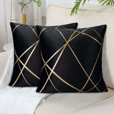 Bunthaus Lot De 2 Canapés Noirs (sans Coussin) Housse De Coussin En Velours 45 X 45 Cm Coussins Housses De Coussin Décoratives Lignes Dorées Coussins Géométriques Salon Chambre À Coucher Ottoman Houss - Publicité Bunthaus Lot De 2 Canapés Noirs (sans Coussin) Housse De Coussin En Velours 45 X 45 Cm Coussins Housses De Coussin Décoratives Lignes Dorées Coussins Géométriques Salon Chambre À Coucher Ottoman Houss - Publicité