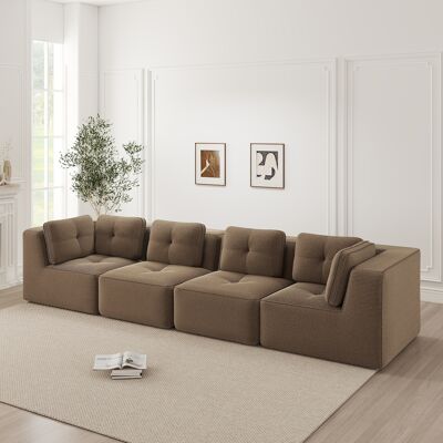 ACKERMAN Canapé De Salon Modulaire Sans Ossature, Canapé 4 Places Confortable Avec Assise Profonde Et Coussins Moelleux, Revêtement En Cord, Pas De Montage Requis, Design Antidérapant, Marron - Publicité ACKERMAN Canapé De Salon Modulaire Sans Ossature, Canapé 4 Places Confortable Avec Assise Profonde Et Coussins Moelleux, Revêtement En Cord, Pas De Montage Requis, Design Antidérapant, Marron - Publicité