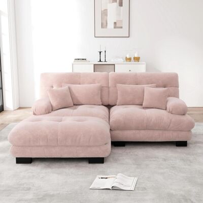 OEM Canapé D'Angle En Forme De Nuage Pour Salon, Canapé Deux Places En Chenille Avec 2 Coussins Lombaires Et 2 Coussins Décoratifs, Larges Accoudoirs, Repose-pieds, Tissu Chenille Rose. Publicité OEM Canapé D'Angle En Forme De Nuage Pour Salon, Canapé Deux Places En Chenille Avec 2 Coussins Lombaires Et 2 Coussins Décoratifs, Larges Accoudoirs, Repose-pieds, Tissu Chenille Rose. Publicité