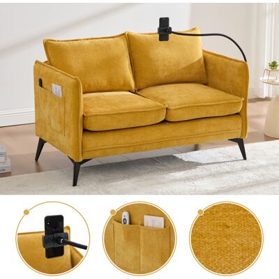 ACKERMAN Canapé 2 Places Moderne, Petit Canapé En Tissu, Fauteuil Avec Rangement, Poches Latérales + Support De Téléphone Réglable, Adapté Pour Salon/chambre À Coucher/balcon (chenille Jaune) - Publicité ACKERMAN Canapé 2 Places Moderne, Petit Canapé En Tissu, Fauteuil Avec Rangement, Poches Latérales + Support De Téléphone Réglable, Adapté Pour Salon/chambre À Coucher/balcon (chenille Jaune) - Publicité