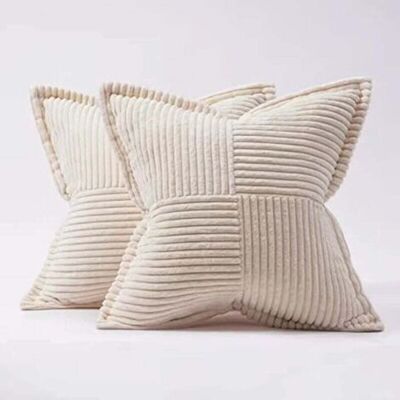 ABYSSE Housse Coussin Canapé 45x45 Taie Oreiller Lot De 2 En Velours Côtelé Beige À Motif Croisé Decoration Chambre Salon - Publicité ABYSSE Housse Coussin Canapé 45x45 Taie Oreiller Lot De 2 En Velours Côtelé Beige À Motif Croisé Decoration Chambre Salon - Publicité