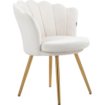 OEM Fauteuil Coquillage Chaise Coiffeuse Fauteuil En Velours Fauteuil De Salon Avec Pieds En Métal Doré Crème - Publicité OEM Fauteuil Coquillage Chaise Coiffeuse Fauteuil En Velours Fauteuil De Salon Avec Pieds En Métal Doré Crème - Publicité