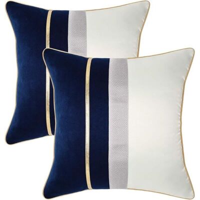 OEM Housse De Coussin Bleu Marine Et Blanc 45x45cm, Patchwork Cuir Or, Décoration Élégante Pour Canapé Et Lit Lot De 2 - Publicité OEM Housse De Coussin Bleu Marine Et Blanc 45x45cm, Patchwork Cuir Or, Décoration Élégante Pour Canapé Et Lit Lot De 2 - Publicité