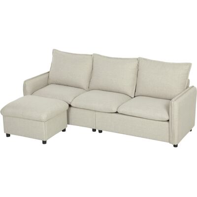 HEAT Canapé Trois Places Avec Pouf De Rangement, Canapé D'Angle Modulable 212 Cm, Coussins À Ressorts, Revêtement En Lin, Crème - Publicité HEAT Canapé Trois Places Avec Pouf De Rangement, Canapé D'Angle Modulable 212 Cm, Coussins À Ressorts, Revêtement En Lin, Crème - Publicité