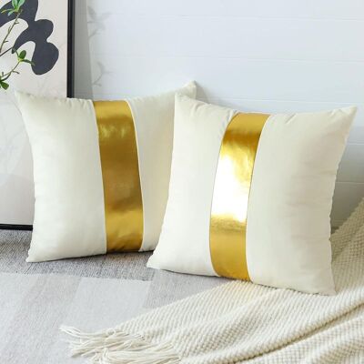 Vision Housse De Coussin, Lot De 2 En Velours Canapé Taie D'Oreiller Cuir Doré Pour Maison Salon Chambre Décoration D'Intérieur 45 X 45 Cm (blanc) - Publicité Vision Housse De Coussin, Lot De 2 En Velours Canapé Taie D'Oreiller Cuir Doré Pour Maison Salon Chambre Décoration D'Intérieur 45 X 45 Cm (blanc) - Publicité