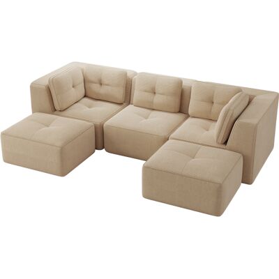 CAPSKA Caizicanapé D’angle En U Sans Structure, Canapé Sectionnel Modulable Avec Ottomane, Pour Salon, Canapé 3 Places En Velours Côtelé À Assise Profonde, Sans Montage, Beige - Publicité CAPSKA Caizicanapé D’angle En U Sans Structure, Canapé Sectionnel Modulable Avec Ottomane, Pour Salon, Canapé 3 Places En Velours Côtelé À Assise Profonde, Sans Montage, Beige - Publicité
