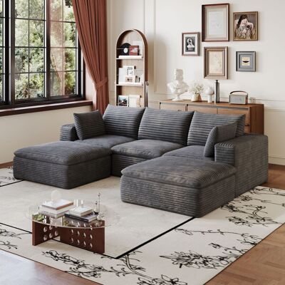 LEMONBEST Canapé 260 Cm En Velours Côtelé Gris Foncé, Style Cloud Sofa, Coussins Amovibles, Sans Montage Pour Salon Chambre - Publicité LEMONBEST Canapé 260 Cm En Velours Côtelé Gris Foncé, Style Cloud Sofa, Coussins Amovibles, Sans Montage Pour Salon Chambre - Publicité