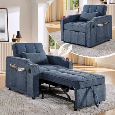 XISRENS Fauteuil Convertible 3 En 1 Avec Port Usb/type-c, Canapé-lit (190 Cm) Avec Porte-gobelet En Inox, Fonction Lit Et Dossier Inclinable 3 Positions, Poches Latérales. Idéal Pour Les Petits Espaces Et Les - Publicité XISRENS Fauteuil Convertible 3 En 1 Avec Port Usb/type-c, Canapé-lit (190 Cm) Avec Porte-gobelet En Inox, Fonction Lit Et Dossier Inclinable 3 Positions, Poches Latérales. Idéal Pour Les Petits Espaces Et Les - Publicité