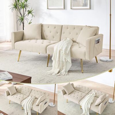 OEM Canapé Deux Places Moderne En Velours, Dossier Réglable En 3 Positions, 2 Coussins Inclus, Pieds En Métal Robustes, Doux Et Confortable Pour Salon, Appartement En Location, Petit Appartement, Beige - Publicité OEM Canapé Deux Places Moderne En Velours, Dossier Réglable En 3 Positions, 2 Coussins Inclus, Pieds En Métal Robustes, Doux Et Confortable Pour Salon, Appartement En Location, Petit Appartement, Beige - Publicité