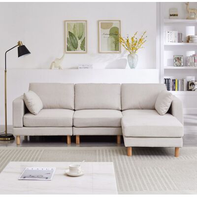 OEM Canapé D'Angle Nordique 3 Places Avec Pouf 235×152×78 Cm – Canapé En L Beige En Polyester Avec Pieds En Bois Massif Pour Un Salon Moderne - Publicité OEM Canapé D'Angle Nordique 3 Places Avec Pouf 235×152×78 Cm – Canapé En L Beige En Polyester Avec Pieds En Bois Massif Pour Un Salon Moderne - Publicité