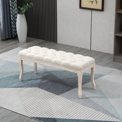 ALLAUVE Coffre-banque Rétro En Bois D'Hévéa Et Lin Beige, Banquette De Rangement Pour Salon Ou Chambre, Dimensions 110x40x48cm - Publicité ALLAUVE Coffre-banque Rétro En Bois D'Hévéa Et Lin Beige, Banquette De Rangement Pour Salon Ou Chambre, Dimensions 110x40x48cm - Publicité