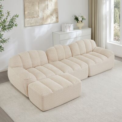 ACKERMAN Canapé Modulaire En L 3 Places Avec 1 Pouf, Canapé Sans Ossature En Mousse Haute Densité 32d, Assise Profonde, Idéal Pour Salon, Tissu Doux, Beige Blanc - Publicité ACKERMAN Canapé Modulaire En L 3 Places Avec 1 Pouf, Canapé Sans Ossature En Mousse Haute Densité 32d, Assise Profonde, Idéal Pour Salon, Tissu Doux, Beige Blanc - Publicité