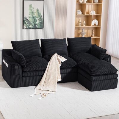 OEM Canapé Modulable Trois Places En Velours Côtelé (avec Repose-pieds) – Comprend Des Coussins De Dossier Et Deux Poches Latérales, - Publicité OEM Canapé Modulable Trois Places En Velours Côtelé (avec Repose-pieds) – Comprend Des Coussins De Dossier Et Deux Poches Latérales, - Publicité