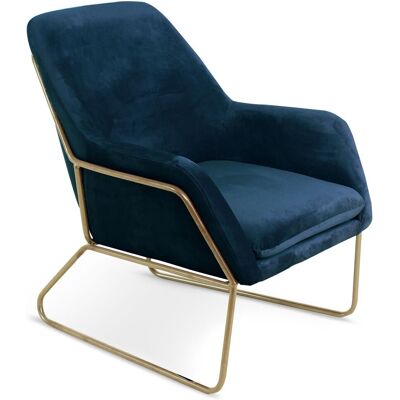 MENZZO Fauteuil Claudio Velours Bleu Pieds Métal Or - Publicité MENZZO Fauteuil Claudio Velours Bleu Pieds Métal Or - Publicité