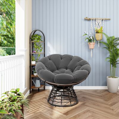 DEVOKO Chaise Papasan Rotin Pivotante 360° Coussin Gris Cadre Marron, Déco Cosy Adaptée Au Salon Chambre Et Espace De Lecture - Publicité DEVOKO Chaise Papasan Rotin Pivotante 360° Coussin Gris Cadre Marron, Déco Cosy Adaptée Au Salon Chambre Et Espace De Lecture - Publicité