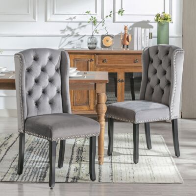 DEVOKO Lot De 6 Fauteuils En Velours Gris, Poignée Décorative, Éléments Chromés Et Cloutés, Pour Chambre, Cuisine Et Espace Détente Design - Publicité DEVOKO Lot De 6 Fauteuils En Velours Gris, Poignée Décorative, Éléments Chromés Et Cloutés, Pour Chambre, Cuisine Et Espace Détente Design - Publicité