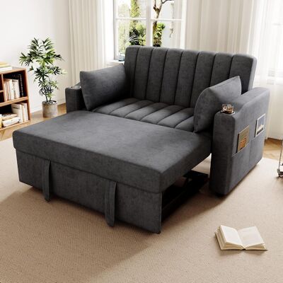 Acavallo Canapé Droit Convertible 2 Places Style Moderne Avec Fonction Lit Et Porte-gobelet - Revêtement Coton - Gris - Publicité Acavallo Canapé Droit Convertible 2 Places Style Moderne Avec Fonction Lit Et Porte-gobelet - Revêtement Coton - Gris - Publicité
