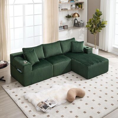 OEM Cet Ensemble De Canapés Modulables, Composé D'Une Méridienne Et D'Un Canapé Deux Places, Est Revêtu De Velours Côtelé Doux Et Comprend Cinq Coussins, Des Poches Latérales, - Publicité OEM Cet Ensemble De Canapés Modulables, Composé D'Une Méridienne Et D'Un Canapé Deux Places, Est Revêtu De Velours Côtelé Doux Et Comprend Cinq Coussins, Des Poches Latérales, - Publicité
