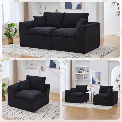 OEM Canapé Minimaliste Moderne En Tissu, Canapé Deux Places Pour Salon, Fauteuil Doux Et Confortable, Avec Coussins, Canapé De Détente De Style Nordique Pour Salon Ou Chambre (velours Côtelé Noir) - Publicité OEM Canapé Minimaliste Moderne En Tissu, Canapé Deux Places Pour Salon, Fauteuil Doux Et Confortable, Avec Coussins, Canapé De Détente De Style Nordique Pour Salon Ou Chambre (velours Côtelé Noir) - Publicité