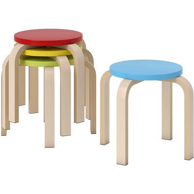 MIDUODUO Lot De 4 Tabourets Empilables, Coussins Feutre, Contreplaqué Bouleau, Multicolore - Publicité MIDUODUO Lot De 4 Tabourets Empilables, Coussins Feutre, Contreplaqué Bouleau, Multicolore - Publicité
