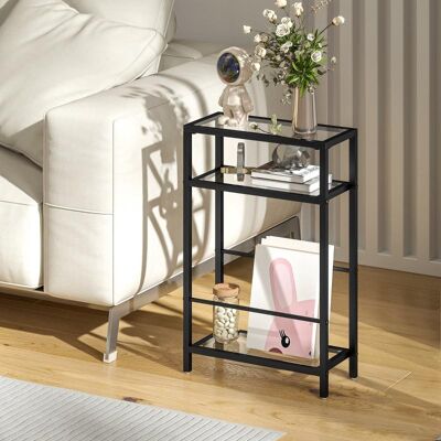 OEM Beistelltisch Kleiner Couchtisch Mit 3 Ebenen, Tischplatte Aus Hartglas, Modernes Nachttisch Sofatisch Mit Stahlrahmen Für Wohnzimmer, Schlafzimmer, Schwarz - Publicité OEM Beistelltisch Kleiner Couchtisch Mit 3 Ebenen, Tischplatte Aus Hartglas, Modernes Nachttisch Sofatisch Mit Stahlrahmen Für Wohnzimmer, Schlafzimmer, Schwarz - Publicité