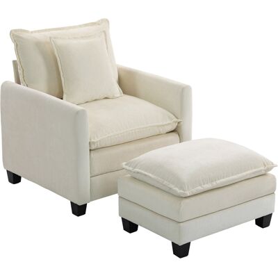 HEAT Fauteuil Lounge Avec Repose-pieds, Canapé 1 Place En Chenille, Assise Large, Revêtement Double Couche, 85 X 128 X 86 Cm, Couleur Crème - Publicité HEAT Fauteuil Lounge Avec Repose-pieds, Canapé 1 Place En Chenille, Assise Large, Revêtement Double Couche, 85 X 128 X 86 Cm, Couleur Crème - Publicité