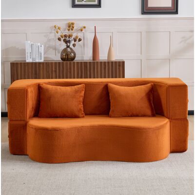BEAOK Canapé Convertible En Tissu Peluche Orange, Pliable 2-en-1 Sans Montage - Publicité BEAOK Canapé Convertible En Tissu Peluche Orange, Pliable 2-en-1 Sans Montage - Publicité