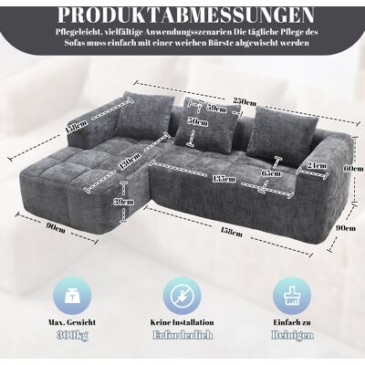 MIDUODUO Canapé Sectionnel Moderne En L 3 Places,sans Installation,chenille Avec Chaise Longue,accoudoirs,3 Coussins Et Poche Latérale,gris - Publicité MIDUODUO Canapé Sectionnel Moderne En L 3 Places,sans Installation,chenille Avec Chaise Longue,accoudoirs,3 Coussins Et Poche Latérale,gris - Publicité