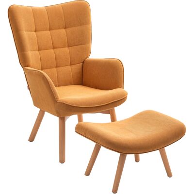 ACKERMAN Fauteuil Avec Pouf, Fauteuil À Oreilles Avec Haut Dossier, Pieds En Bois, Fauteuil De Lounge Avec Capitonnage, Aspect Cord, Pour Salon, Brun - Publicité ACKERMAN Fauteuil Avec Pouf, Fauteuil À Oreilles Avec Haut Dossier, Pieds En Bois, Fauteuil De Lounge Avec Capitonnage, Aspect Cord, Pour Salon, Brun - Publicité