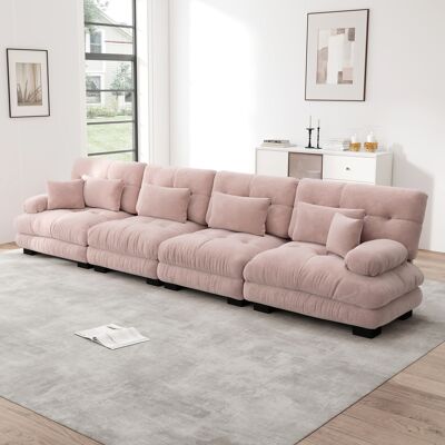ALLAUVE Canapé D'Angle Modulaire 4 Places, Sofa Convertible En Chenille Rose, Assise Large Et Rembourrée, Idéal Pour Salon, Studio, Appartement Ou Bureau - Publicité ALLAUVE Canapé D'Angle Modulaire 4 Places, Sofa Convertible En Chenille Rose, Assise Large Et Rembourrée, Idéal Pour Salon, Studio, Appartement Ou Bureau - Publicité
