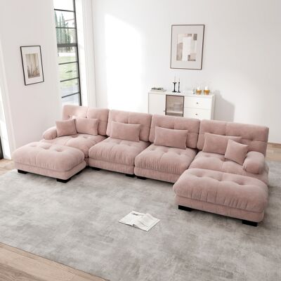 LEMONBEST Canapé D'Angle Modulable 4 Places, Canapé Panoramique U Ou L, Assise Profonde Avec 2 Poufs Mobiles Pour Salon - Chenille - Rose - Publicité LEMONBEST Canapé D'Angle Modulable 4 Places, Canapé Panoramique U Ou L, Assise Profonde Avec 2 Poufs Mobiles Pour Salon - Chenille - Rose - Publicité