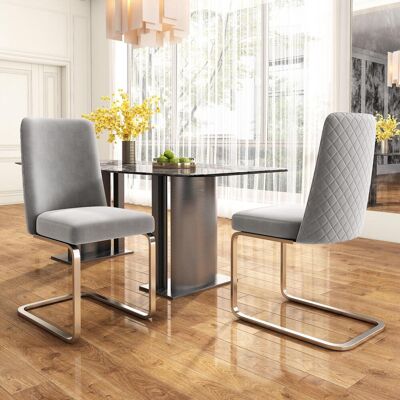 OEM Chaise De Salle À Manger En Velours, Lot De 2, Luxueuse, Salon, Chambre, Fauteuil, Dossier En Losange, Pieds De Support En Métal Argenté, Grise - Publicité OEM Chaise De Salle À Manger En Velours, Lot De 2, Luxueuse, Salon, Chambre, Fauteuil, Dossier En Losange, Pieds De Support En Métal Argenté, Grise - Publicité