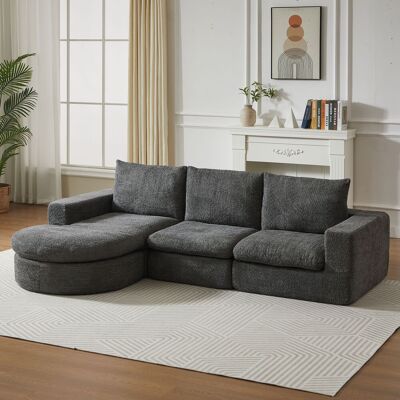 ACKERMAN Canapé En Chenille Avec Éléments Incurvés Et Méridienne, Entièrement Compressé Et Sans Structure, Canapé D'Angle Modulable Avec Méridienne En L, Canapé En Mousse Compressée, Aucun Assemblage Requis - Publicité ACKERMAN Canapé En Chenille Avec Éléments Incurvés Et Méridienne, Entièrement Compressé Et Sans Structure, Canapé D'Angle Modulable Avec Méridienne En L, Canapé En Mousse Compressée, Aucun Assemblage Requis - Publicité