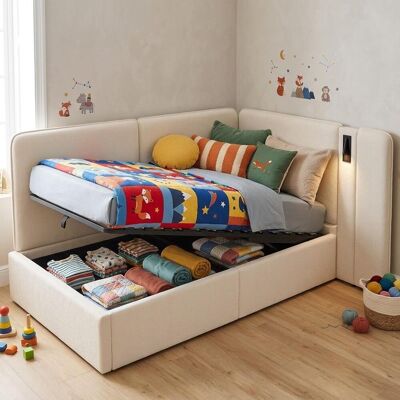OEM Lit De Jour 90x200cm Avec Rangement Hydraulique, Lit Capitonné, Canapé-lit Avec Port De Chargement Usb Et Lampe De Lecture, Beige, Bouclé, Garantie 2 Ans - Publicité OEM Lit De Jour 90x200cm Avec Rangement Hydraulique, Lit Capitonné, Canapé-lit Avec Port De Chargement Usb Et Lampe De Lecture, Beige, Bouclé, Garantie 2 Ans - Publicité