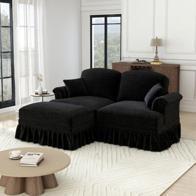 ALLAUVE Canapé D'Angle Noir 2 Places En Chenille, Style Milieu Du Siècle, Accoudoirs En Entonnoir, Tablier À Volants Amovible, Pieds Fuselés, Pouf Mobile, Confort Profond Pour Salon. Publicité ALLAUVE Canapé D'Angle Noir 2 Places En Chenille, Style Milieu Du Siècle, Accoudoirs En Entonnoir, Tablier À Volants Amovible, Pieds Fuselés, Pouf Mobile, Confort Profond Pour Salon. Publicité