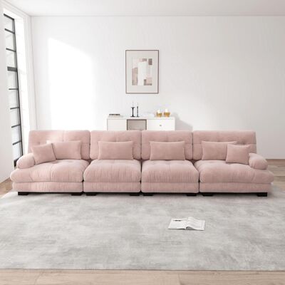 OEM Canapé D'Angle Modulaire 4 Places (assise Profonde) — Canapé-lit Confortable En Chenille Au Revêtement Moelleux — Idéal Pour Salons, Appartements, Studios Ou Bureaux — Chenille Rose - Publicité OEM Canapé D'Angle Modulaire 4 Places (assise Profonde) — Canapé-lit Confortable En Chenille Au Revêtement Moelleux — Idéal Pour Salons, Appartements, Studios Ou Bureaux — Chenille Rose - Publicité