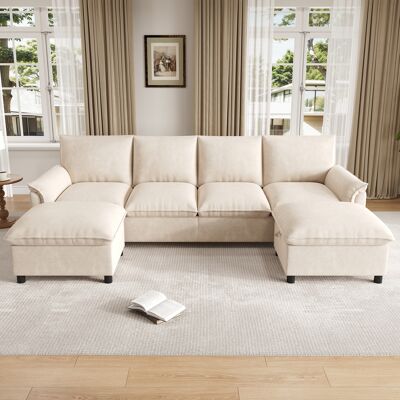 ACKERMAN Canapé D'Angle Modulable En Forme De U Cloud, Confortable Et Profond, Avec 2 Repose-pieds Amovibles, Dossier Haut, Beige, Dimensions : L 264,5 × H 84 × P 78,5 Cm - Publicité ACKERMAN Canapé D'Angle Modulable En Forme De U Cloud, Confortable Et Profond, Avec 2 Repose-pieds Amovibles, Dossier Haut, Beige, Dimensions : L 264,5 × H 84 × P 78,5 Cm - Publicité