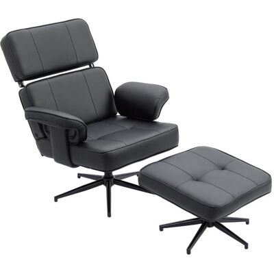 OEM Fauteuil Inclinable Réglable Avec Repose-pieds, Revêtement En Similicuir, Appui-tête Réglable En Hauteur, Base En Métal, Noir - Publicité OEM Fauteuil Inclinable Réglable Avec Repose-pieds, Revêtement En Similicuir, Appui-tête Réglable En Hauteur, Base En Métal, Noir - Publicité