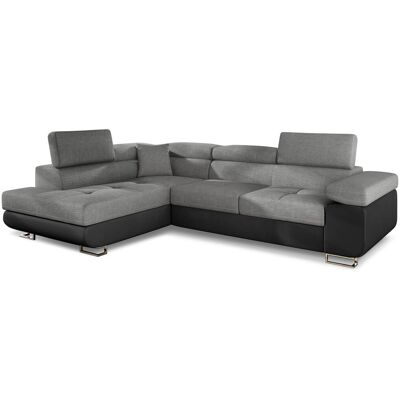 MENZZO Canapé D'Angle Convertible Antoni Avec Têtières Relevables Simili Noir Et Tissu Gris Foncé - Publicité MENZZO Canapé D'Angle Convertible Antoni Avec Têtières Relevables Simili Noir Et Tissu Gris Foncé - Publicité