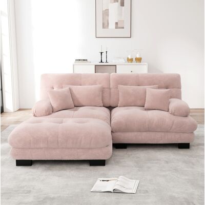 BEAOK Canapé Modulaire En Chenille Rose Avec Ottomans Mobiles, Style Cloud - Publicité BEAOK Canapé Modulaire En Chenille Rose Avec Ottomans Mobiles, Style Cloud - Publicité
