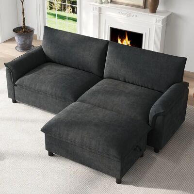 SANS MARQUE Canapé D’angle Modulable Noir –3 Places- Assise Nuage– Avec Repose-pieds Mobile Et Rangement Caché – Tissu Chenille- 216×82×77 Cm - Publicité SANS MARQUE Canapé D’angle Modulable Noir –3 Places- Assise Nuage– Avec Repose-pieds Mobile Et Rangement Caché – Tissu Chenille- 216×82×77 Cm - Publicité