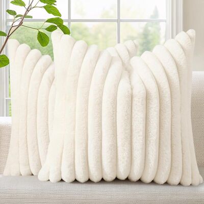 Vision Lot De 2 Housses De Coussin Décoratives En Fausse Fourrure 45 X 45 Cm, Motif Rayé Neutre Avec Dos En Velours Pour Canapé, Lit, Salon, Décoration D'Intérieur, Blanc Crème - Publicité Vision Lot De 2 Housses De Coussin Décoratives En Fausse Fourrure 45 X 45 Cm, Motif Rayé Neutre Avec Dos En Velours Pour Canapé, Lit, Salon, Décoration D'Intérieur, Blanc Crème - Publicité