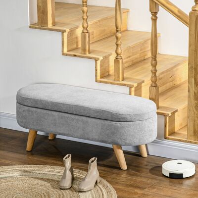 OEM Banc Banquette Bout De Lit Coffre (110x40x43cm) - 2 En 1 Rangement, Tissu + Pieds En Bois, Gris Clair - Publicité OEM Banc Banquette Bout De Lit Coffre (110x40x43cm) - 2 En 1 Rangement, Tissu + Pieds En Bois, Gris Clair - Publicité