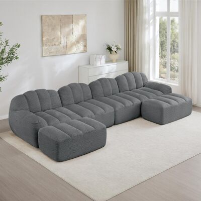 OEM Canapé Modulable 4 Places En Forme De U Avec 2 Poufs, Forme Coquillage, Structure Sans Armature En Mousse Haute Densité 32d, Assise Profonde, Idéal Pour Le Salon, Revêtement En Tissu Doux, Gris - Publicité OEM Canapé Modulable 4 Places En Forme De U Avec 2 Poufs, Forme Coquillage, Structure Sans Armature En Mousse Haute Densité 32d, Assise Profonde, Idéal Pour Le Salon, Revêtement En Tissu Doux, Gris - Publicité