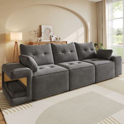 LEMONBEST Canapé Convertible 3 Places Avec Rangement, Coussins Inclus, Structure Bois, Revêtement Velours, Gris, 229,5x78x84 Cm - Publicité LEMONBEST Canapé Convertible 3 Places Avec Rangement, Coussins Inclus, Structure Bois, Revêtement Velours, Gris, 229,5x78x84 Cm - Publicité